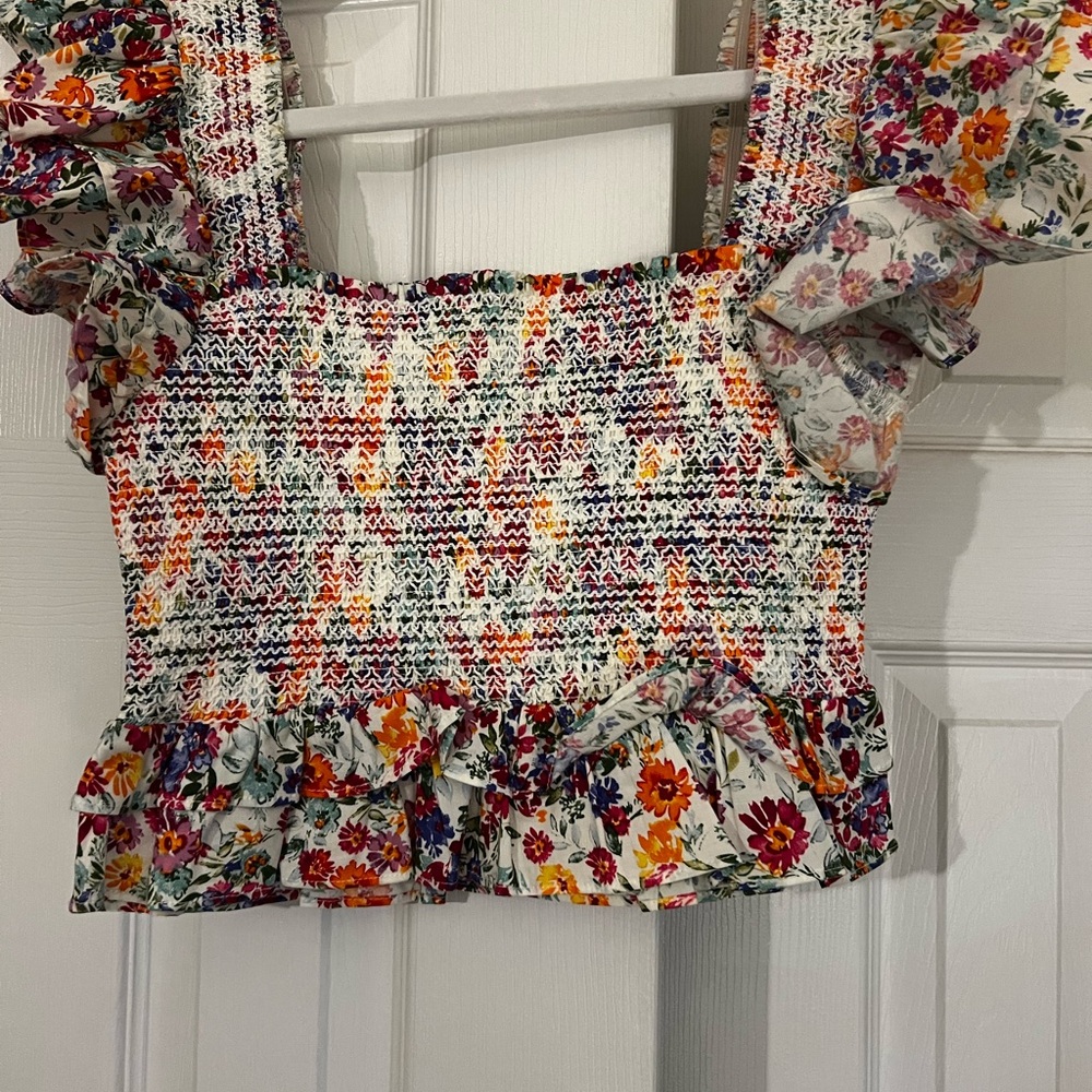 Floral Ruffle Smocked Top